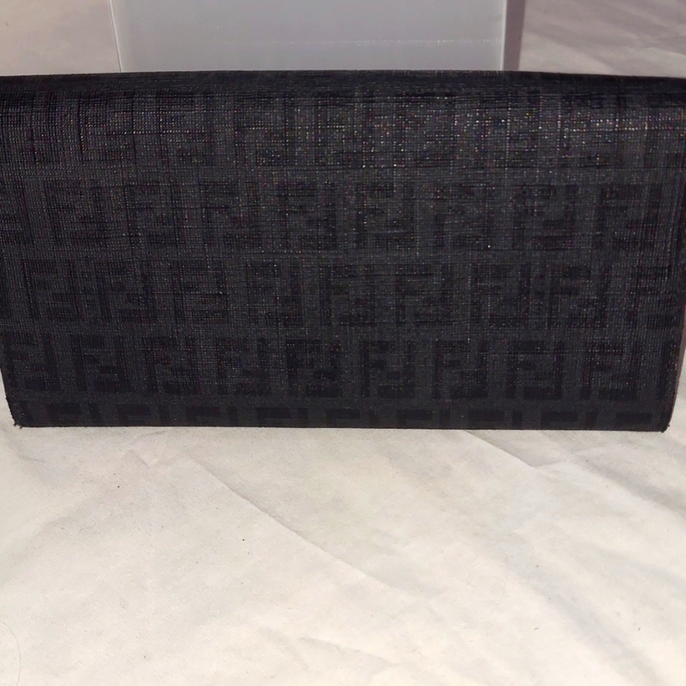 Authentic Rare Vintage Fendi Zucca print Long Wallet Black & Gray Canvas - Picture 2 of 12